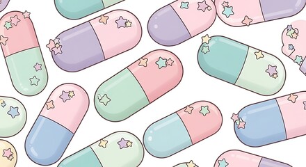Pastel pill pattern with cute bear faces for whimsical and playful designs