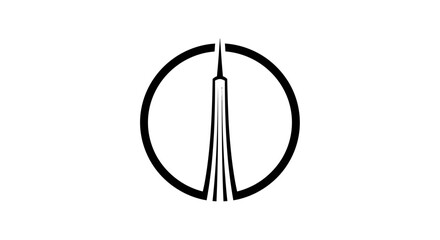 Minimalist Tower Silhouette Inside a Circle, Modern Architecture Illustration, logo design concept