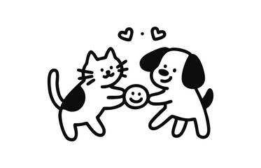 Cat and Dog Vector Illustration, Cute Pet Logo