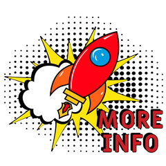 Comic book explosion with text More info, vector illustration. Vector bright cartoon illustration in retro pop art style. Upcoming events in pop art style. More info, web banner