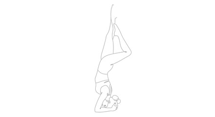 Minimalist Line Art of a Woman Performing Headstand Yoga Pose for Wellness and Health