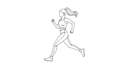 Minimalist line art illustration of a woman running for health and fitness workout