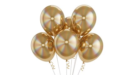 Obraz premium Bunch of golden balloons floating on white background