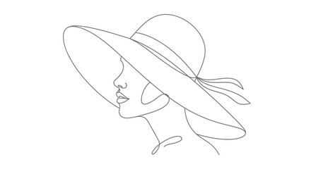 Minimalist line art drawing of a woman in hat showcasing elegance and style