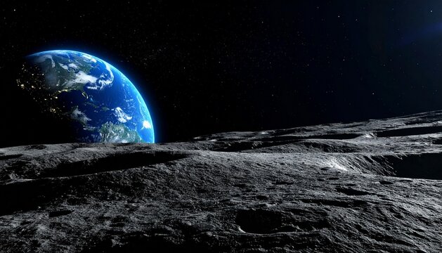 Earthrise view from the Moon surface