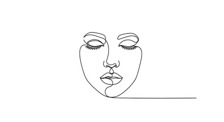 Minimalist continuous line drawing of a woman's face evoking peace and serenity