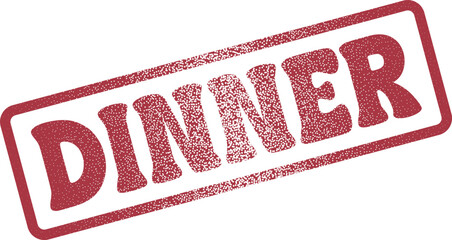 Distressed Red Ink Dinner Label Signage for Mealtime Concepts and Food Related Themes