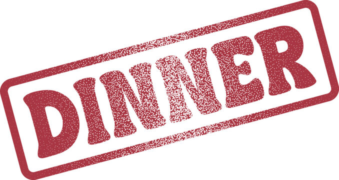 Distressed Red Ink Dinner Label Signage for Mealtime Concepts and Food Related Themes