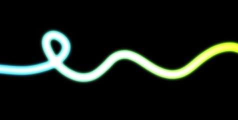 Glowing neon light streak rays flow wave shaped on black background. Neon glowing blurred multicolour light beams flow futuristic concept background. Light leaks or neon glowing colour gradient shape.