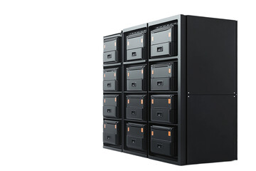 Sleek modular server system featuring multiple drawers showcased on transparent background