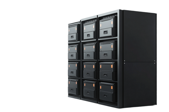Sleek modular server system featuring multiple drawers showcased on transparent background