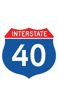 Interstate Route 40 Shield Emblem Depicting Transportation Infrastructure and Navigation System