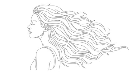 Elegant line art illustration of a woman with flowing hair showcasing beauty and simplicity