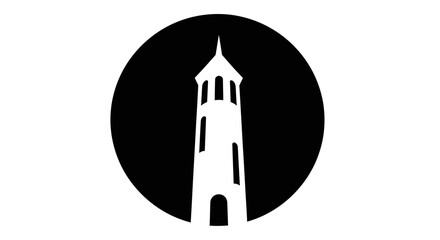 Elegant Black and White Silhouette Depiction of a Classic Bell Tower Architecture
