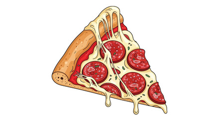 Detailed illustration of a delicious pepperoni pizza slice with melting cheese