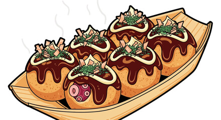 Delicious Takoyaki Illustration: A Japanese Street Food Delight with Artistic Flair
