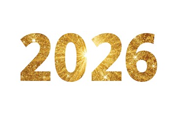 Luxurious golden glitter number 2026 with a sparkling effect, isolated on a white background for festive designs