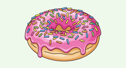 Delicious donut with pink frosting and colorful sprinkles cartoon representation