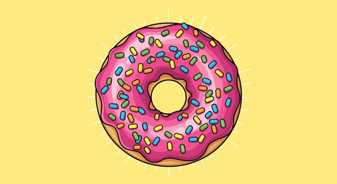 Delicious donut with pink icing and colorful sprinkles, a delightful treat illustration - Powered by Adobe
