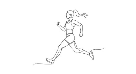 Continuous line drawing of a woman running, fitness and healthy lifestyle illustration