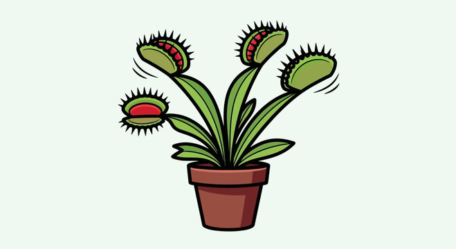 Cartoon Venus Flytrap in a Pot Illustration Detailed and Engaging Design