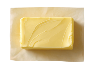 Rectangular block of yellow butter isolated on transparent background