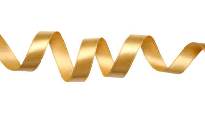 Gold ribbon satin curly scroll isolated on transparent png