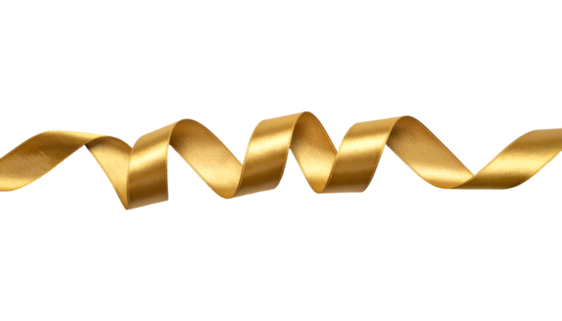 Gold ribbon satin curly scroll isolated on transparent png