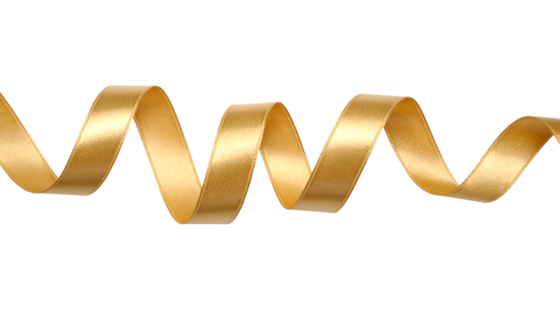 Gold ribbon satin curly scroll isolated on transparent png - Powered by Adobe