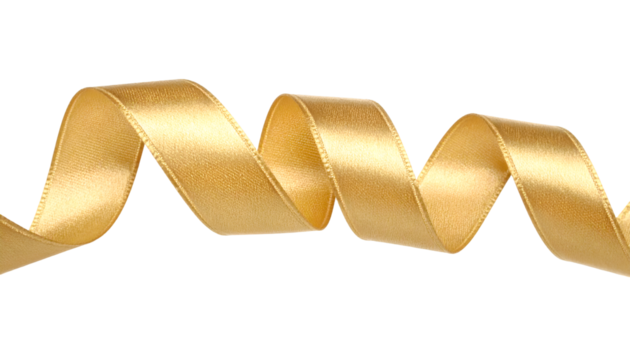Gold ribbon satin curly scroll isolated on transparent png