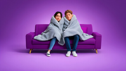 Charming 3D Render of a Young Person Enjoying Music with Purple Headphones and a Colorful Sweater on a Vibrant Background, Generative AI