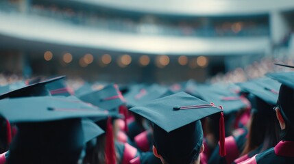 Graduation ceremony with caps and gowns