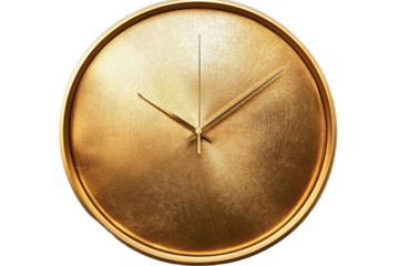 Elegant golden round wall clock time design isolated on transparent background