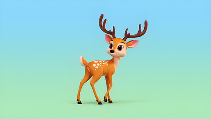 Cute Cartoon Deer Character with Antlers, Wildlife Illustration for Children's Content, Generative AI
