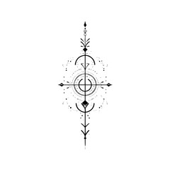 Geometric sacred symbol with intricate lines, arrows, and circles, representing guidance, isolated on