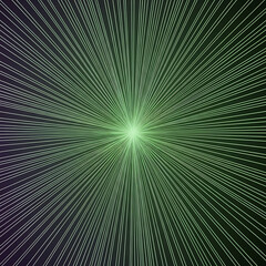 Fototapeta premium Abstract explosion of glowing green light rays from a central point.