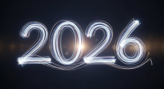 2026 glowing numbers with lens flare