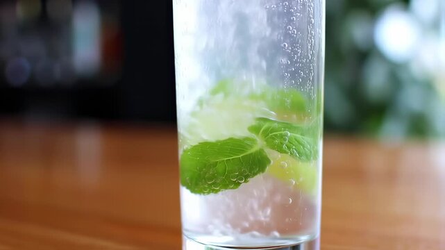 Refreshing Mojito Cocktail Preparation with Lime and Mint in Sparkling Water