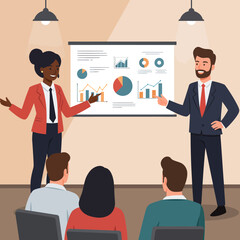 Diverse Business Professionals Presenting Data Analytics to Colleagues.