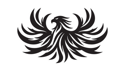black color phoenix animal silhouette vector illustration, solid white background