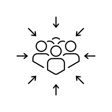point gather people icon vector, sign place evacuation, thin line symbol on white background