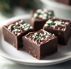 Rich Chocolate Holiday Fudge Squares with Festive Sprinkles and Swirled Topping
