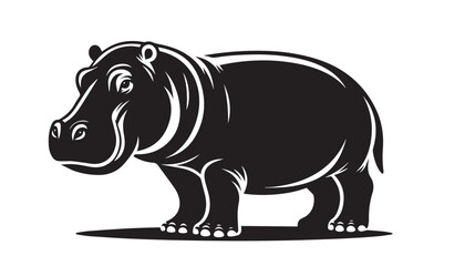 black color hippopotamus animal silhouette vector illustration, solid white background