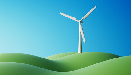 Obraz premium White Clay Wind Turbine on Green Hill for Clean Energy