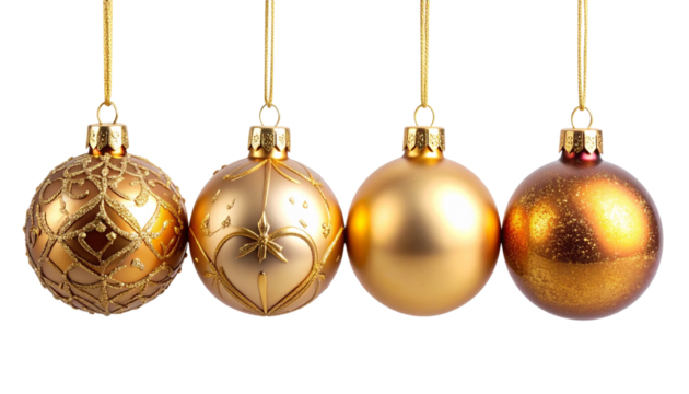  White & Gold Festive Decoration Collection of Four, isolated on transparent background