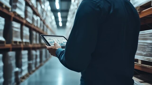 Efficient warehouse management with digital tablet for inventory tracking and logistics optimization
