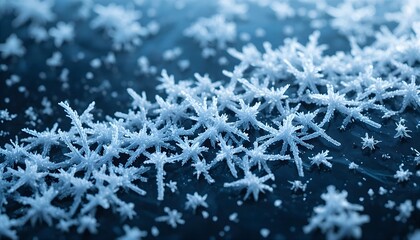 Glittering style Snowflake Cluster on Dark Icy Surface
