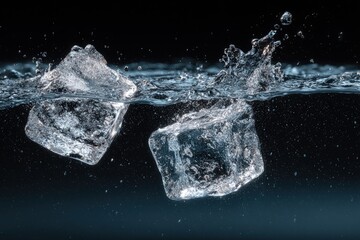 Ice cubes plunging into water, creating splashes (1)