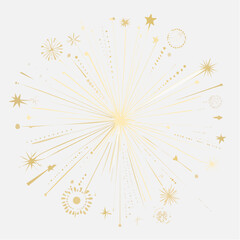 Golden Starburst Fireworks With Stars and Holiday Icons