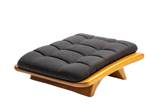 Stylish modern footrest with gray cushion and wooden frame on transparent background - Powered by Adobe